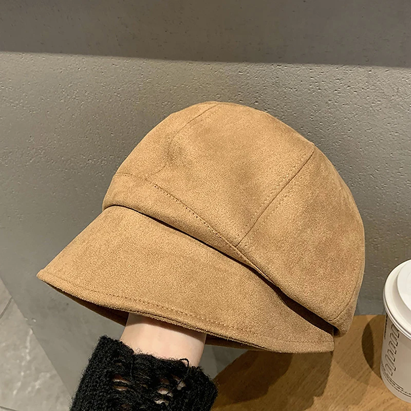 Retro Color Women Suede Beret Hat Autumn Winter Sloughy Fisherman Cap Fashion Girls JK Korean Octagonal Artist Painter Caps