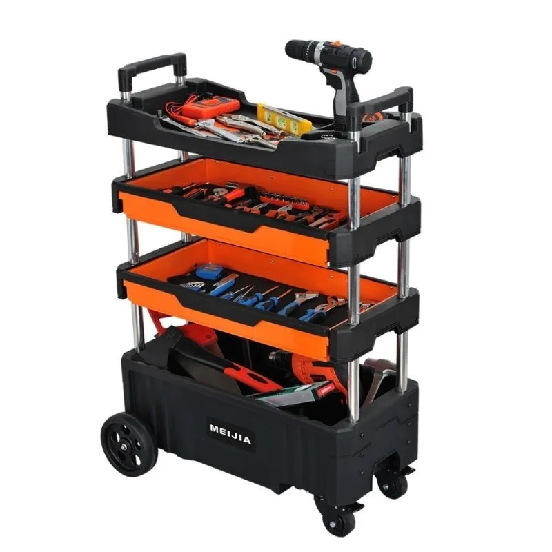 Multi-functional 4-layer Folding Maintenance Tool Storage Cart Portable Tool Trolley, Parts Cart with Wheels Mobile Tool Cabinet