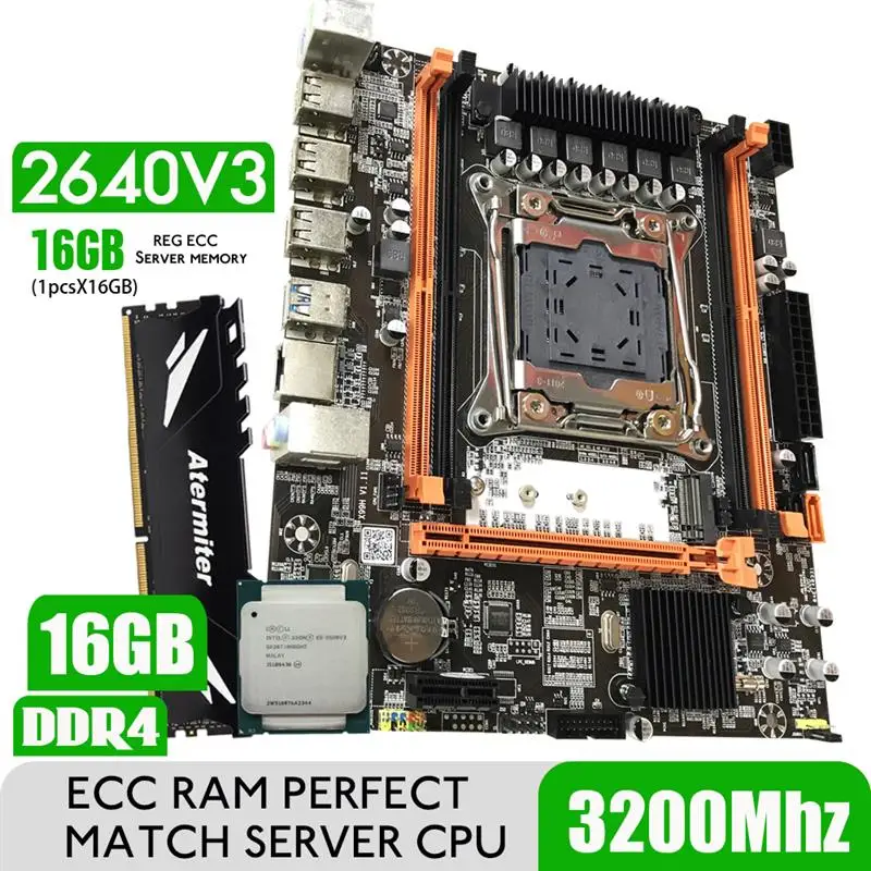 Go! Atermiter D4 DDR4 Motherboard Set with Xeon E5 2640 V3 LGA2011-3 CPU 1pcs X 16GB = 16GB 3200MHz RAM Memory DDR4 REG ECC