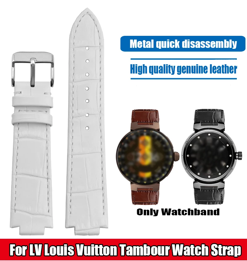 

Genuine Leather Watch Strap For LV Tambour L-OUIS VUITTON Q1121 Dedicated Raised Watch Band 21×12mm Quick Release Men‘s Bracelet