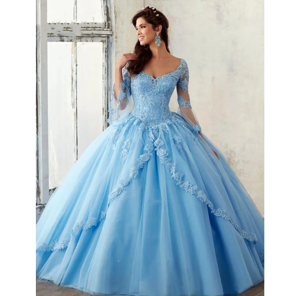 2024Sky Blue  Dresses Ball Gown Pink Women Girl Princess Lace Prom Lady Suit  Wedding  Vestidos Elegantes Para Mujer