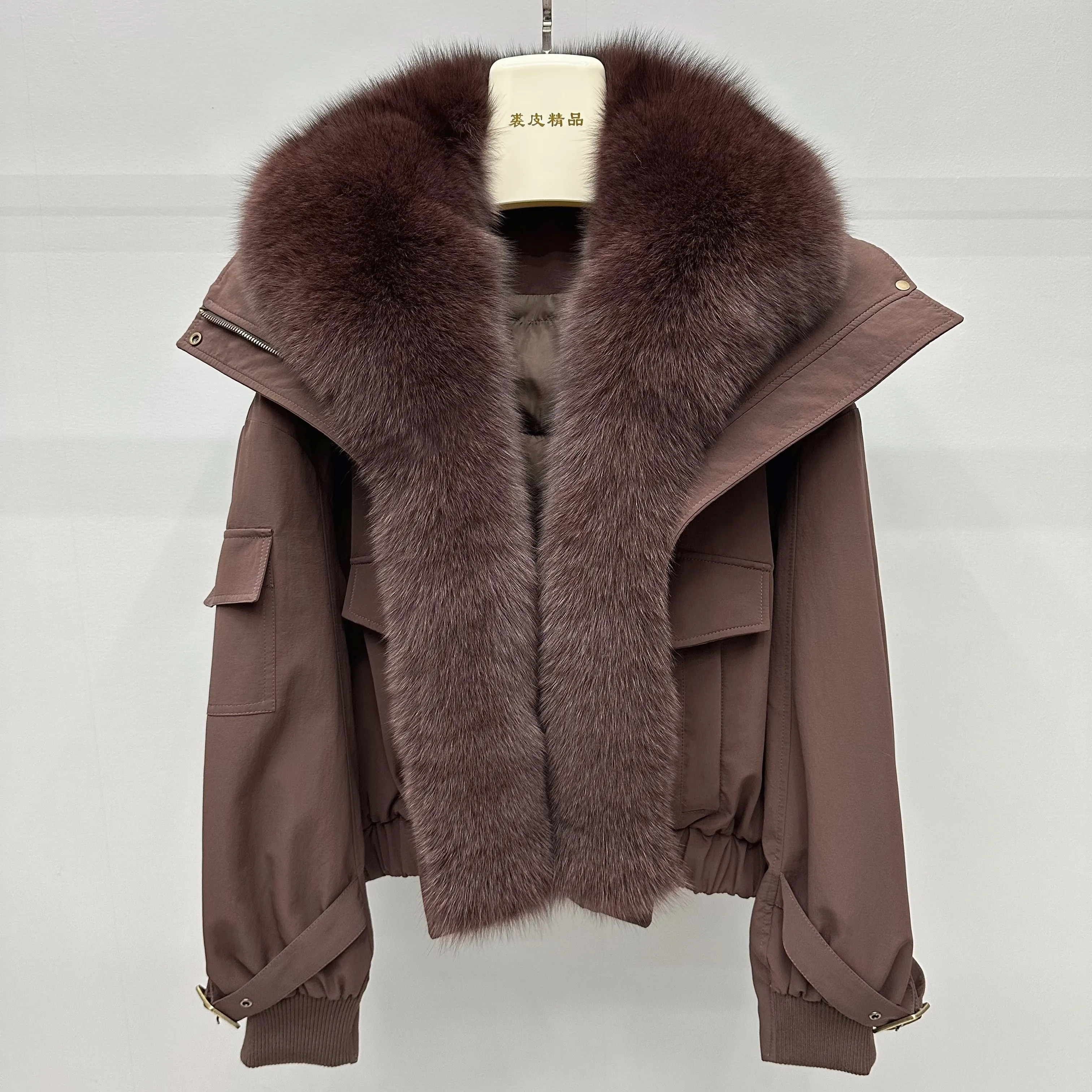 

New Fashion Winter Women Warm Down Jacket All-match Solid Color Removable Large Fox Fur Collar Feather Coat Casual Female Parkas