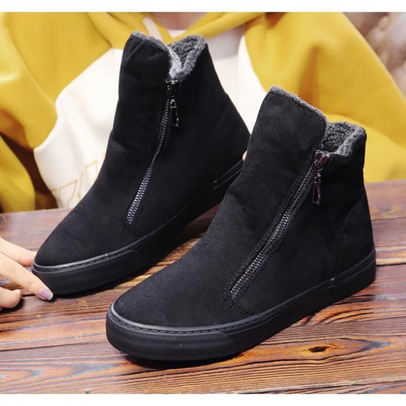 2024 Winter Snow Boots Women Winter Shoes Zip Warm Plush Cold Winter Fashion Flat Cotton Shoes Ladies Brand Ankle Botas Black