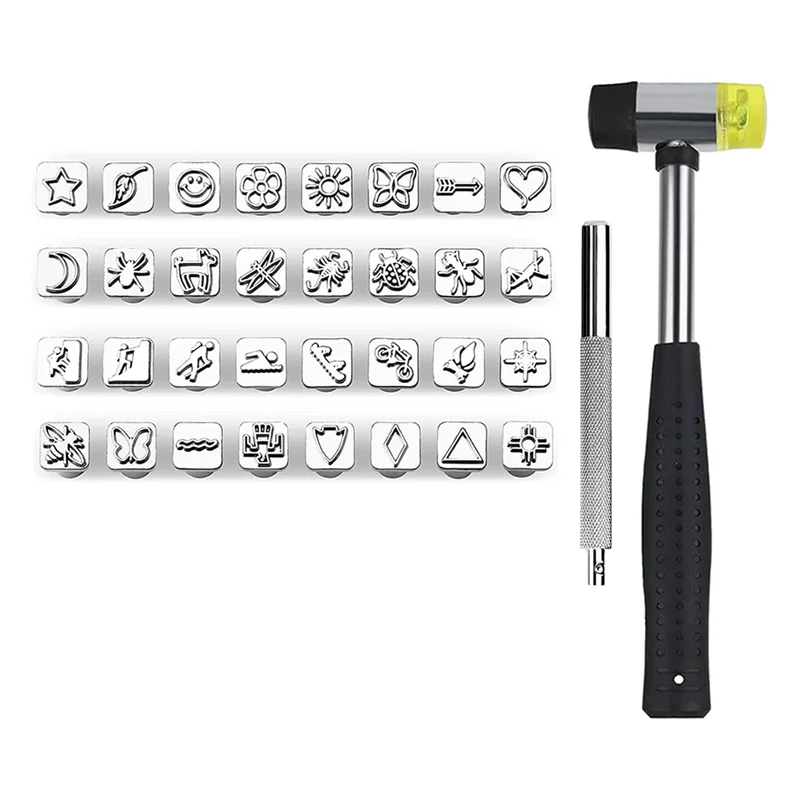 A59E-Strumenti per stampaggio pelle, con 1 martello di gomma, 1 attrezzi per punzonatura in pelle, strumenti per intaglio