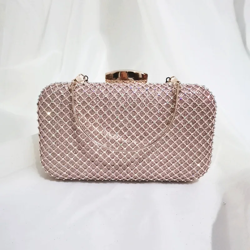 Grid Diamond Evening Clutch Sparkly Bag For Women Wedding Gold Purse Shoulder Bag Small Party Handbag With Metal Handle Cумки