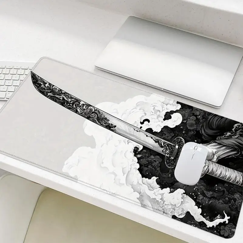 

Japanese Katana Wavy Gaming Mouse Pad, Non-Slip Rubber Base Large Desk Mat for Office PC Gamer