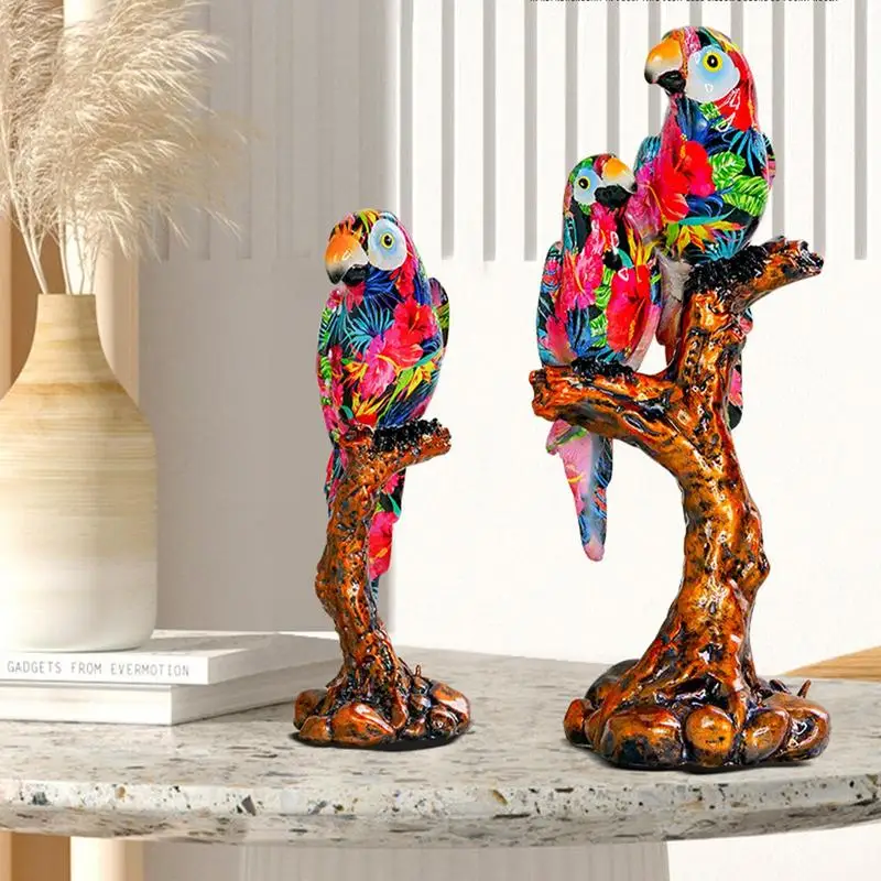 Resin Animal Sculpture Collectible Figurines Bird Statue With Full Color Vivid Parrot Figurine Home Décor Accents For Cabinet