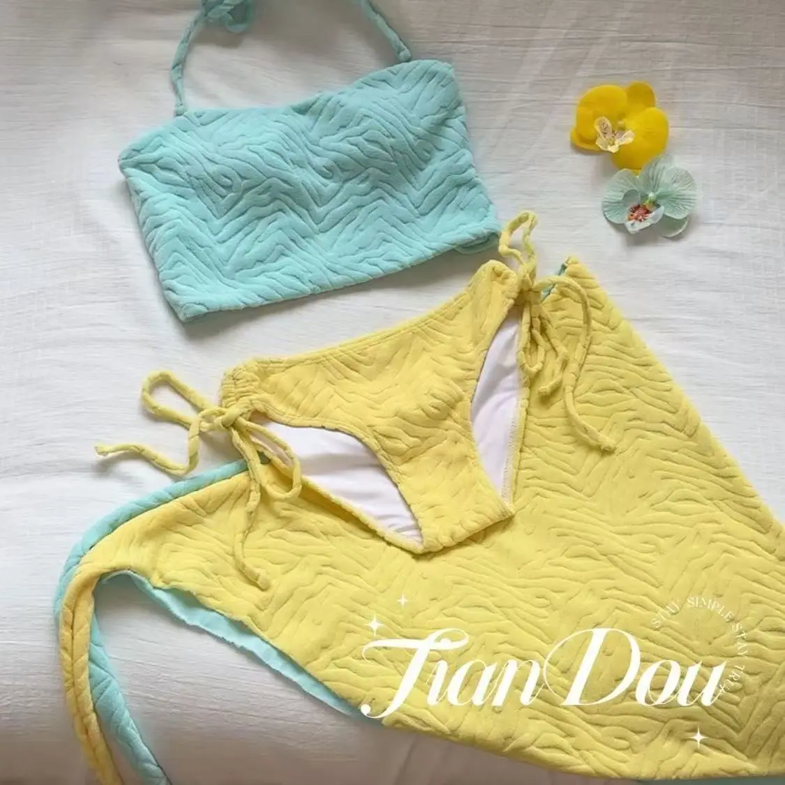 New Dopamine Macaron Color Pure Desire Style Bikini Split Skirt Triangular Set Hot Spring Vacation