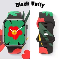 Black Unity Band For Apple Watch strap 44-45mm 41mm 40mm Ultra 2 49mm Printed silicone bracelet iWatch Series10 9 8 7 6 5 4 3 SE