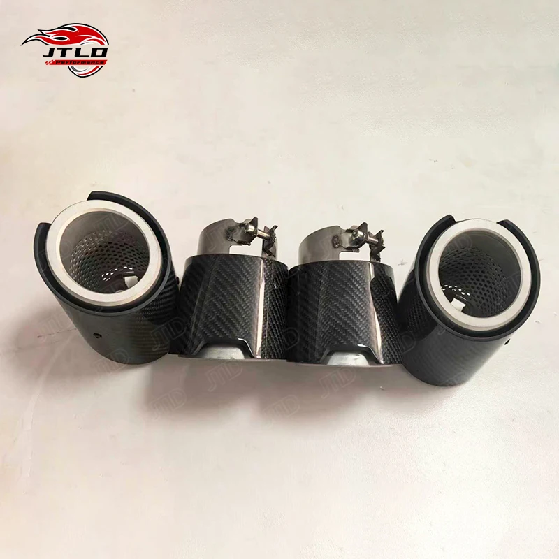 For Inlet 89mm Outlet 105mm Total Length 140mm 4PCS Carbon Fiber  Stainless Steel Exhaust Tips for BMW G90 G99 M5