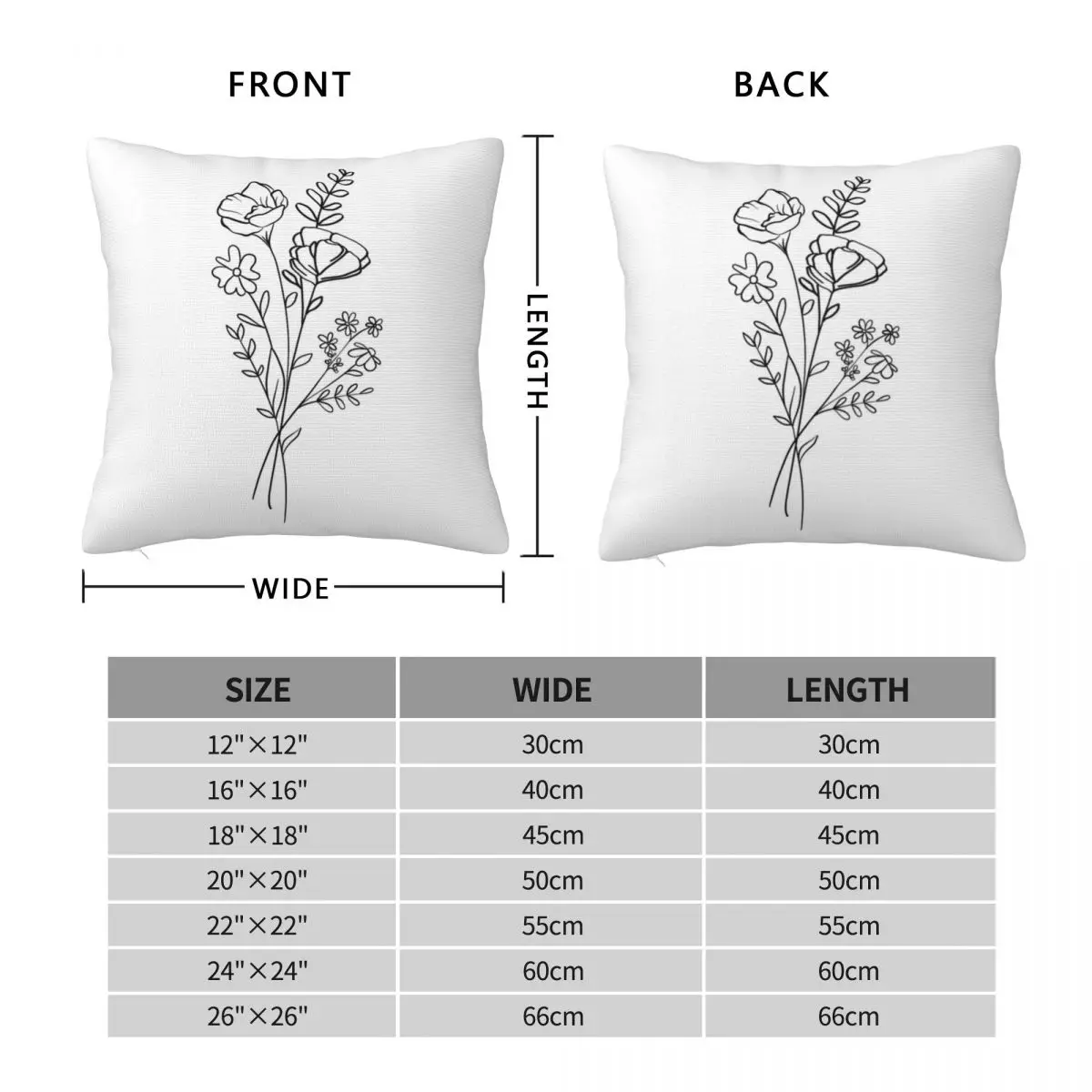 Black And White Floral Bouquet Square Pillowcase Polyester Linen Velvet Creative Zip Decor Home Cushion Cover