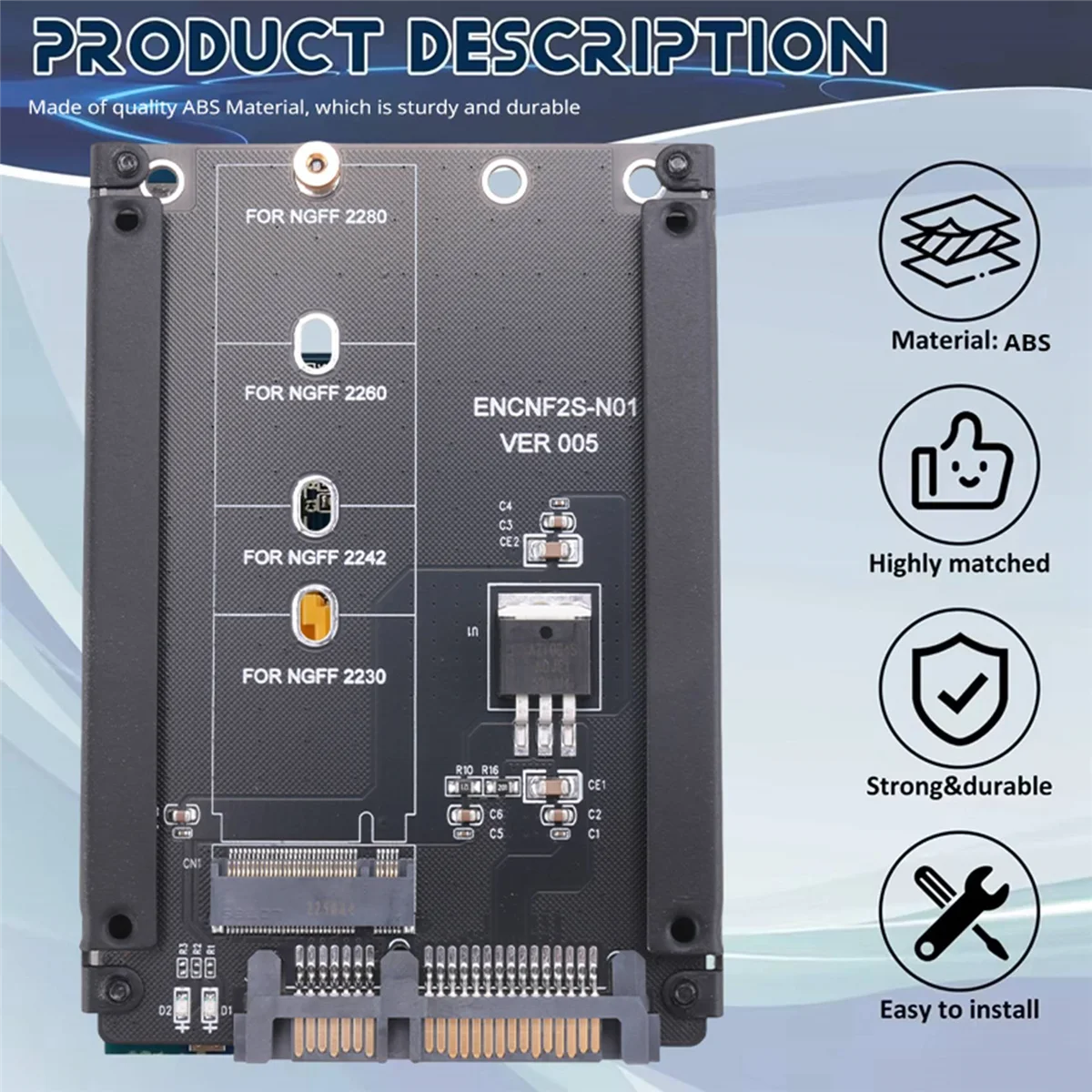 AAM-Black Case CY B+M Sockel 2 M.2 NGFF (SATA) SSD auf 2,5 SATA Adapter für 2230/2242/2260/2280 mm M2 SSD