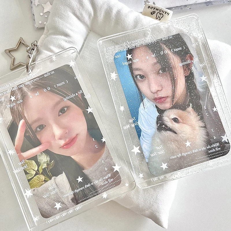 Portatarjetas de fotos acrílico Kpop, llavero antipérdida de 3 pulgadas INS, funda protectora transparente para ídolo, bolsa, fundas para tarjetas de autobús, suministros