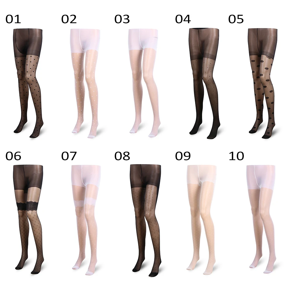 Sexy Damen Strümpfe mit Punktmuster-Stickerei, Dünne Vintage Faux-Tattoo Transparente Strumpfhose, Elastische Damenstrümpfe, Mädchen-Strumpfhosen – Detail 1