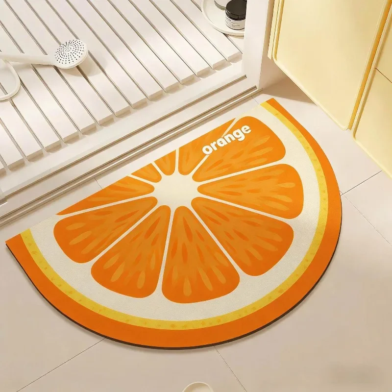 Semicircle Fruit Print Diatom Bath Mat Fast Absorb Anti Slip Rug Shower Kitchen Multi Size Soft Stain Resistant Home Doormat