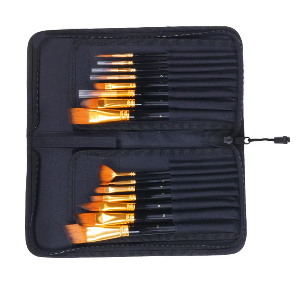 1Set Set Kuas Lukis Minyak Gagang Kayu Premium Bulu Nilon Kuas Seni Portabel untuk Melukis Cat Air Alat Menggambar Kerajinan