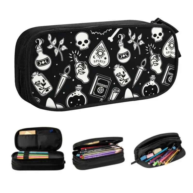 

Witchy Essence Cute Pencil Case Boys Gilrs Large Storage Halloween Spooky Witch Skull Pencil Pouch Students Stationery