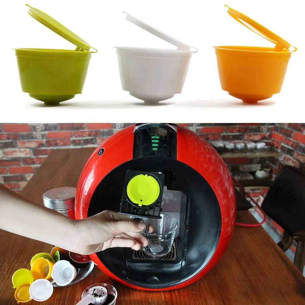 -ESTR 3 Pcs Coffee Capsules Refillable Coffee Capsules Pods Reusable Universal Coffee Filter With Spoon Brush For Dolce Gusto A
