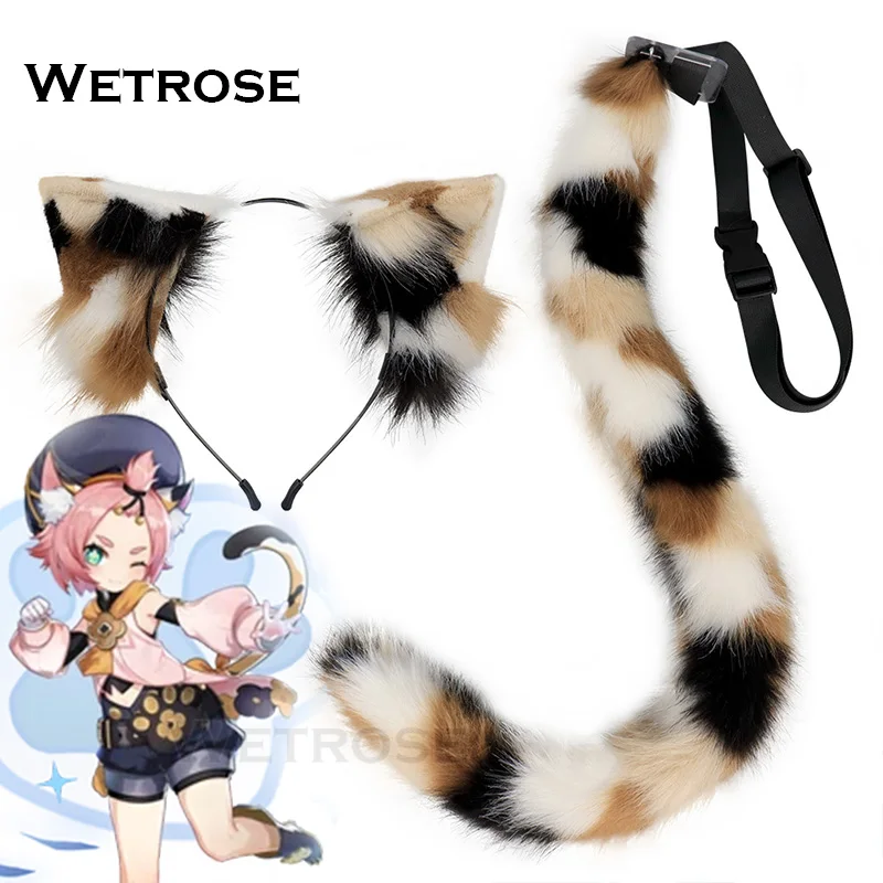 【Wetrose】متوفر في المخزون ديونا كات فتاة كوسبلاي ذيل الأذن كاليكو ديونا فروي غامض شعر زي جينشين مثير مجموعة شعر مستعار للهالوين وعيد الميلاد