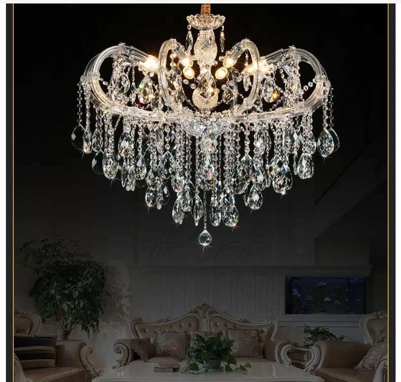 Modern Chrome Crystal Chandelier Lighting Candle Crystal Hanging Lamp for Foyer Restaurant Project Maria Theresa Indoor Lighting