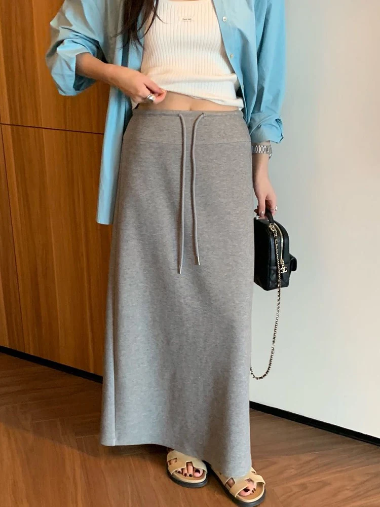 

Y2K Sports Skirt Women Grey High Waist Straight Tube Split A Line Half Skirt Autumn