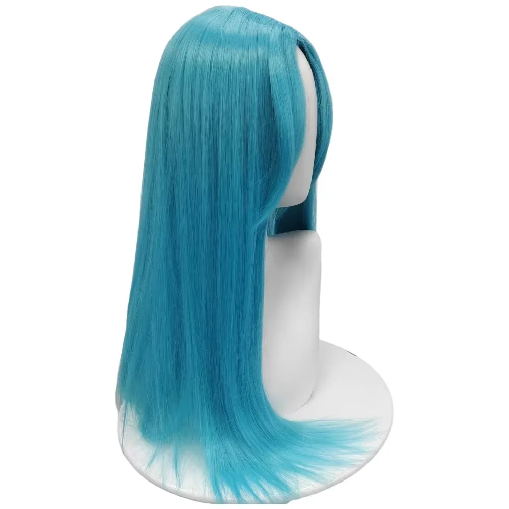 Women's Blue Long Straight Synthetic Wig with Bangs