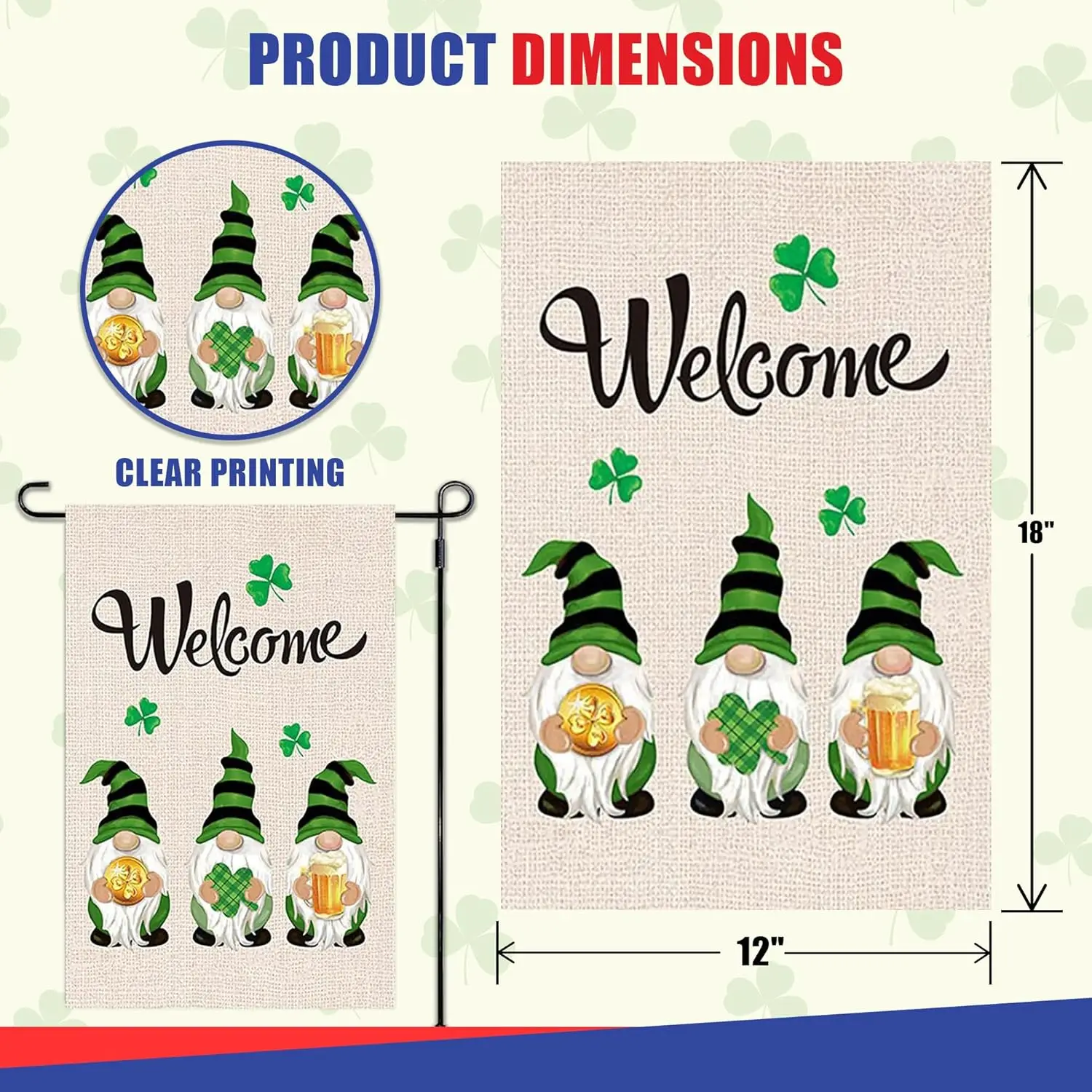 Super Tough St. Patrick's Day Garden Flag - Shamrock Welcome | 12
