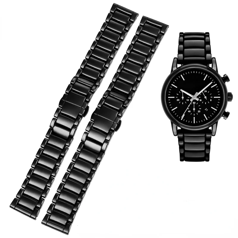 High quality bright ceramic watchband For Armani AR1507 AR1509 AR70002 Black ceramic watch case strap bracelet accessories 22mm