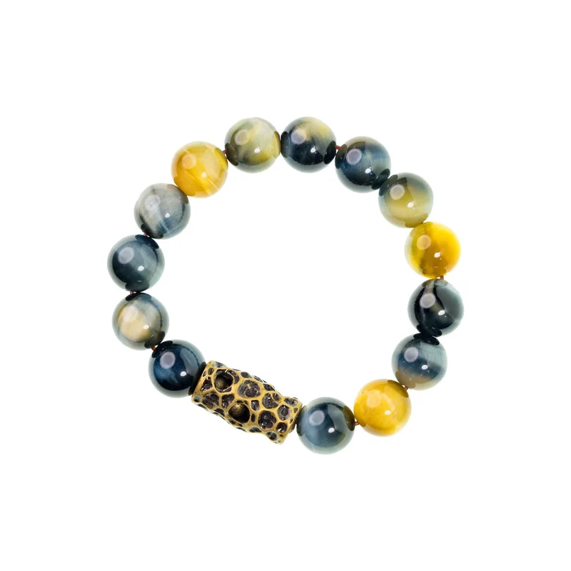 

Retro single circle bracelet trendy personality versatile yellow and blue tiger's eye bracelet men's and women's models