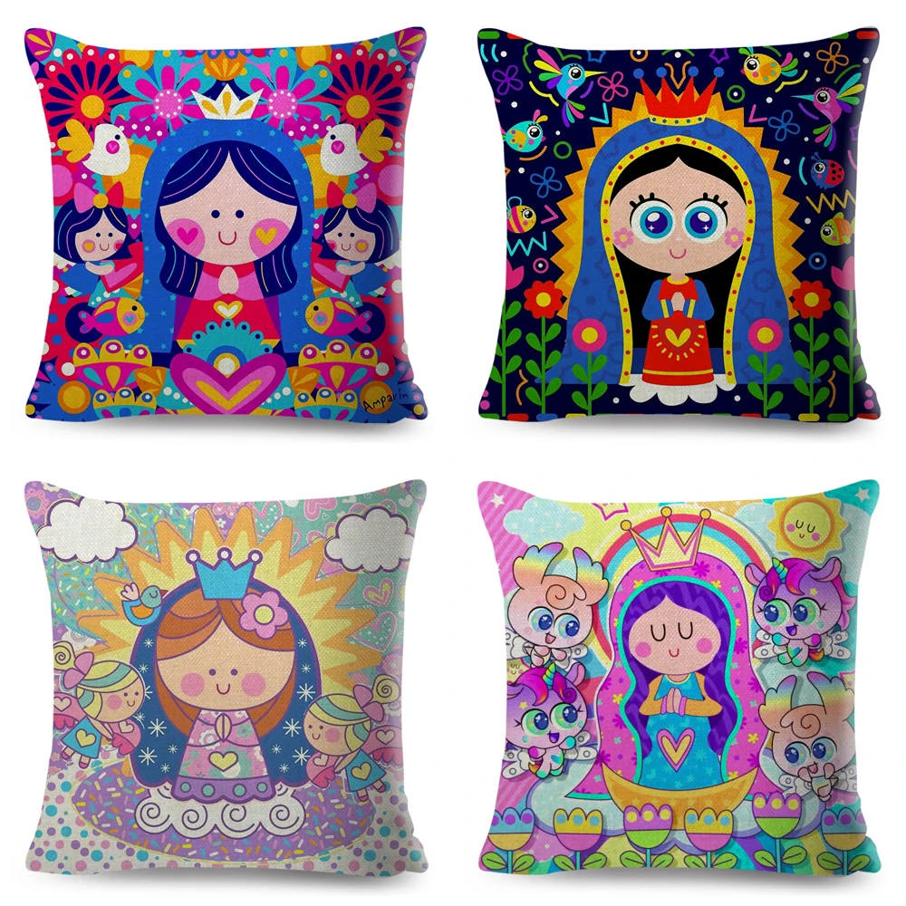 Blessed Virgin Mary Art Cushion Cover Decor Kawaii Cartoon Children Pillowcase for Sofa Home Car Polyester Pillow Case 45x45cm