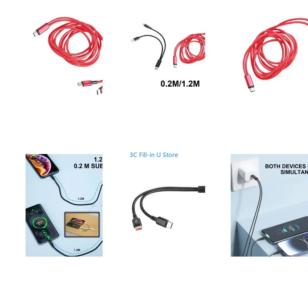 G8TA Multipurpose USB Type C to Type C Splitter Cable 2 Charging Wire for Smartphones, Tablets, and USB C Accessories