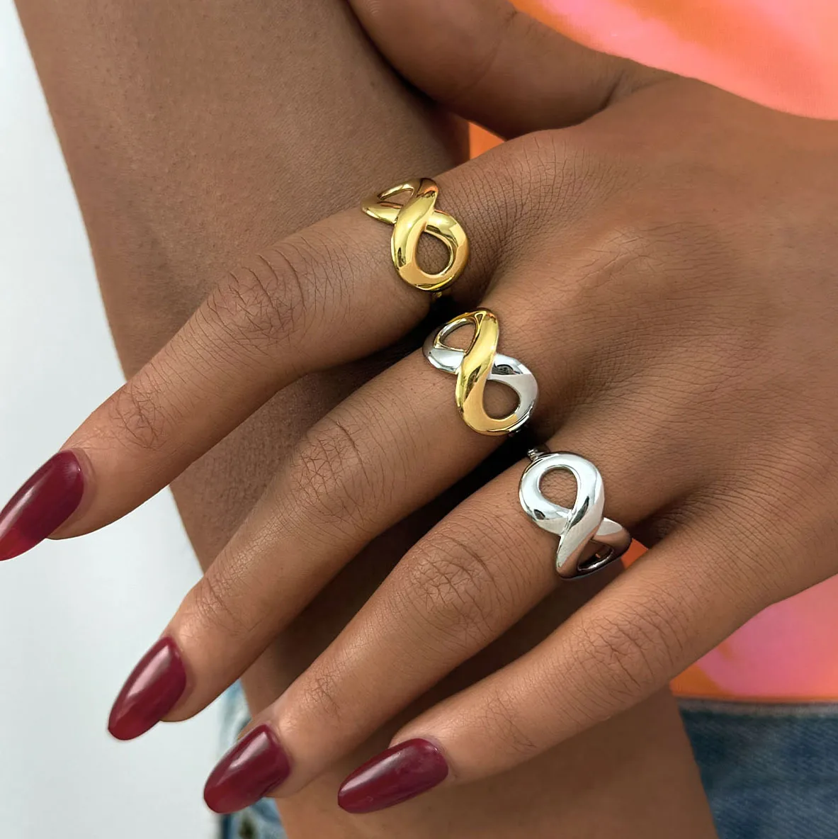 

Stainless Steel Geometric Hollow Adjustable Ring For Women Waterproof Jewelry Wholesale Gift For Daily Wear Vacation Seaside Etc