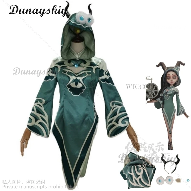 

Anime Game Identity Ⅴ Fiona Gilman Priestess Cosplay Costume Green Hooded Dress Cheongsam Woman Sexy Carnival Christmas Suit