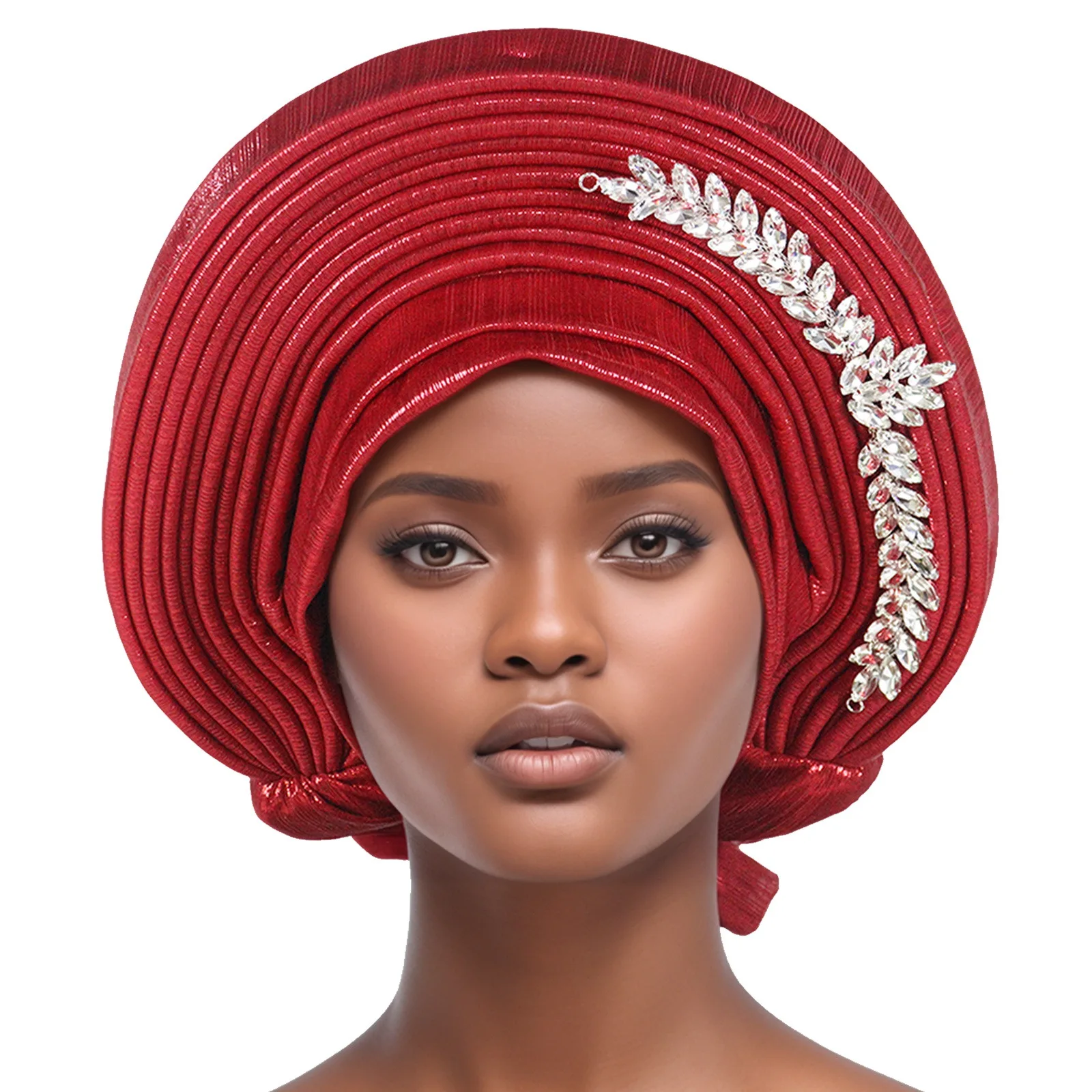 แอฟริกัน Autogele ผู้หญิง Turban หมวกไนจีเรียงานแต่งงาน Gele พร้อมสวมใส่ Headtie เพชร Party Headwear Head Ties Wrap หัว