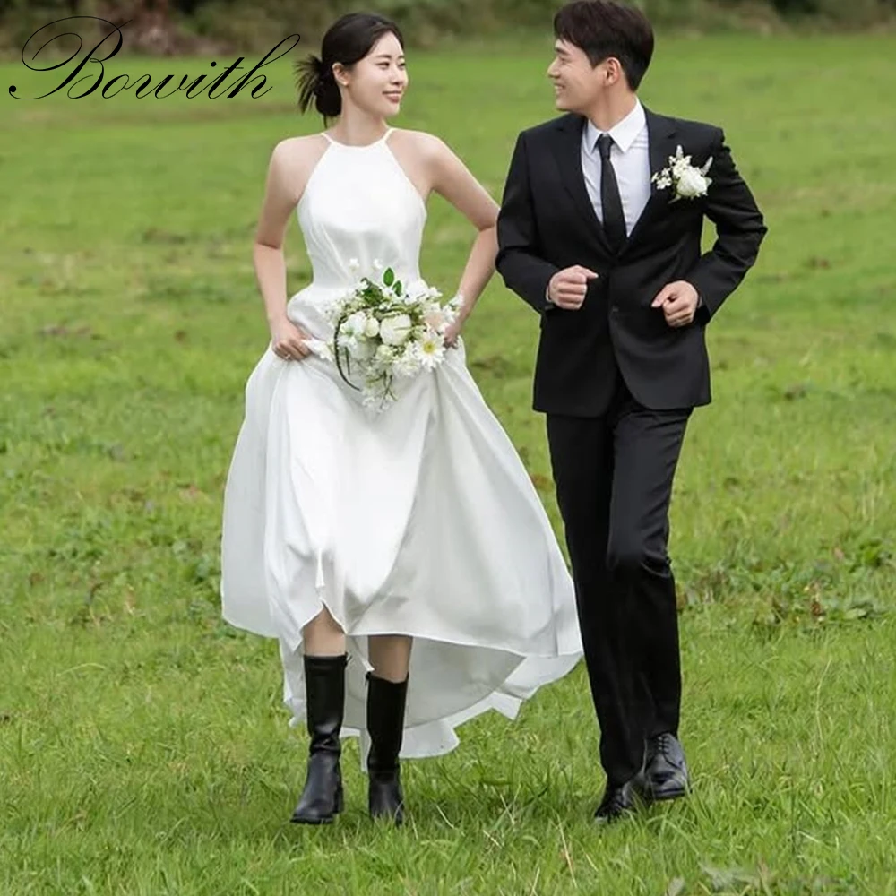 

Bowith Simple Korean Wedding Dresses A-Line O-Neck Sleeveless Bridal Gown Customized Elegant Wedding Reception Dresses
