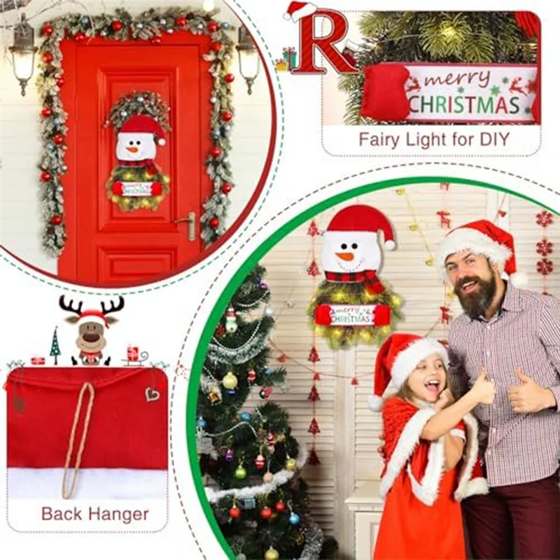 A59E-إكليل عيد الميلاد مع الضوء كما هو موضح زينة جدار الباب الأمامي البلاستيكية مضاءة إكليل باب عيد الميلاد