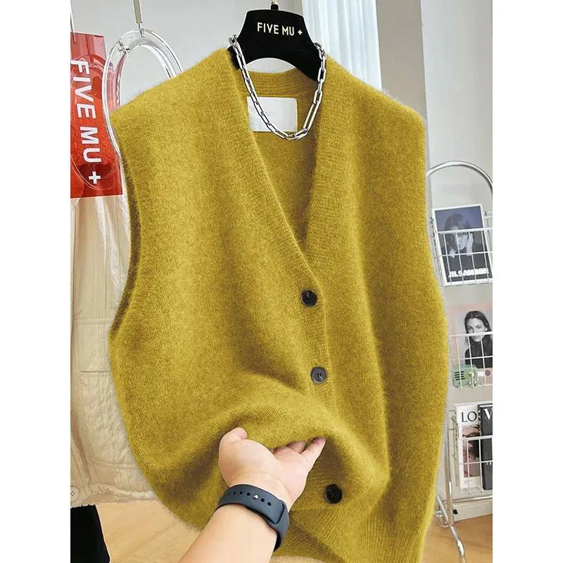 Mode Koreanische Neue Gestrickte Weste Frauen Frühling Herbst Temperament V-ausschnitt Pullover Damen Ärmel Lose Beiläufige Weste Top Dame