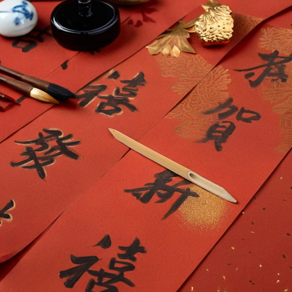 

2 pcs Tibetan Calligraphy Dip Pen Bamboo Handmade Oblique Flat Nibs Smooth Ink Flow For Calligraphy Drawing Artists Writing Tool