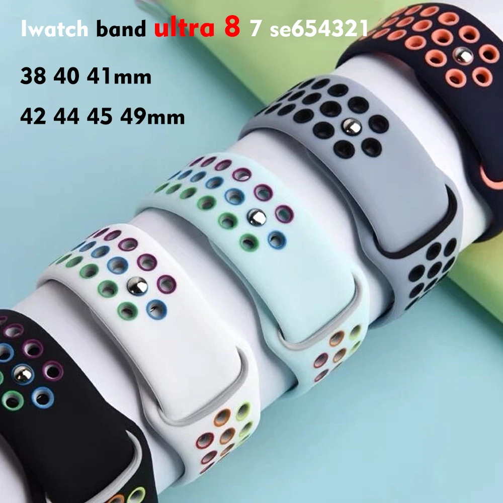 Silicone Strap For Apple Watch Band 45mm 44mm 49mm 40mm 41mm 38mm 42mm Sport bracelet iWatch Ultra 2 Series 9 8 7 6 5 3 se bands