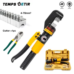 Hydraulic Cable Lug Crimper Pressure 10 T Electrical Terminal Cable Wire Tool Kit with 4/6/8/10/16/25/35/50/70mm² Die & Scissor