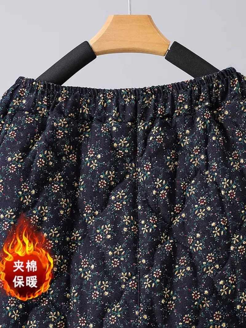 Retro floral acolchoado algodão grosso saia quente roupas femininas de grandes dimensões cintura elástica meados longo estilo a linha saia de inverno w773