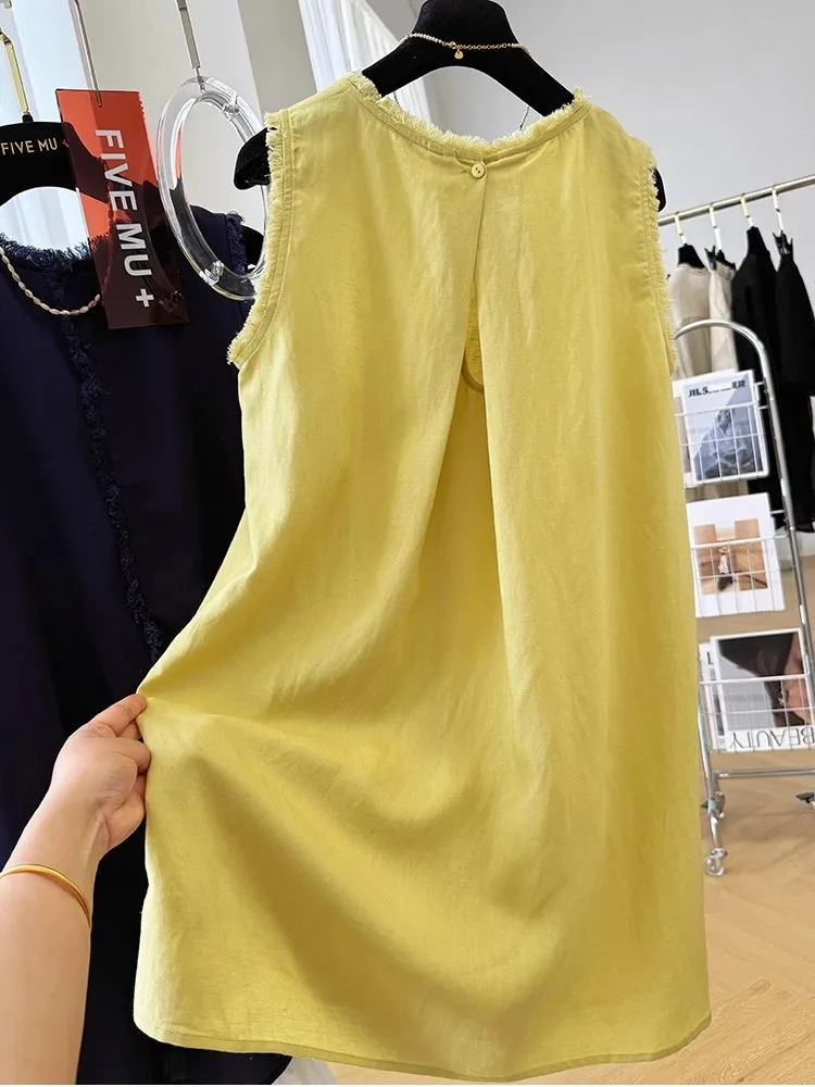 Sommer Baumwolle Leinen Ärmelloses Kleid frauen Lose Faul Stil Weste Quaste Robe Oberbekleidung Casual Pendeln Vestidos N862