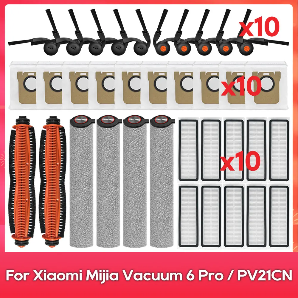 Fit For ( Xiaomi Mijia Vacuum 6 Pro / PV21CN ) Accessories Tricut Brush Side Brush Filter Mop Roller Dust Bag Robot Vacuums Part