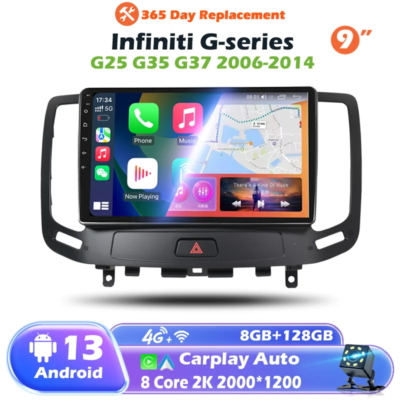 Estéreo de coche Android para Infiniti G-Series G25 G35 G37 2006-2014 inalámbrico CarPlay y Android Auto 9 ''pantalla táctil 4G LTE WiFi GPS