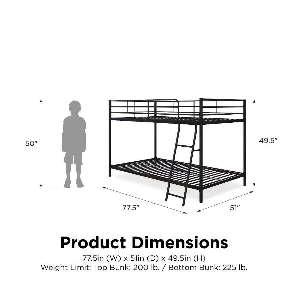 Mainstays Small Spaces Twin-over-Twin Low Profile Junior Bunk Bed, Black kids bed kid bed bunk bed