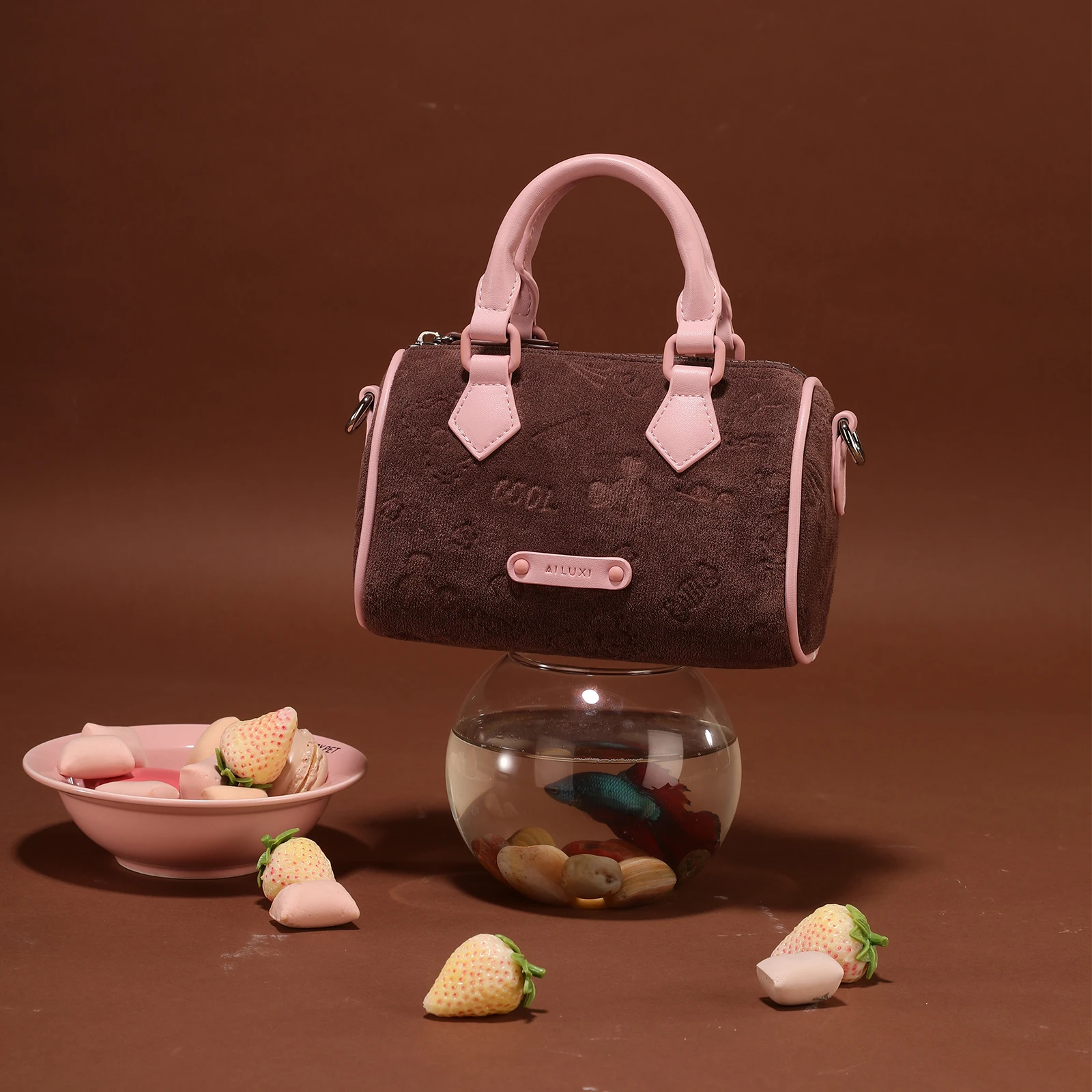

AILUXI Suede Boston Bag Vintage Fall Winter Bowling Bag Luxury Replica Brand Handbag Halloween Christmas Gift