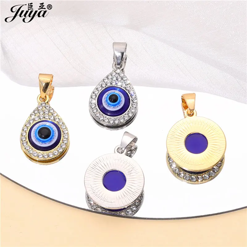 5pcs/lot Bule Turkish Evil Eye Charms With Crystal Pendants For Jewelry Making Accessories DIY Designer Boho Necklaces Supplies