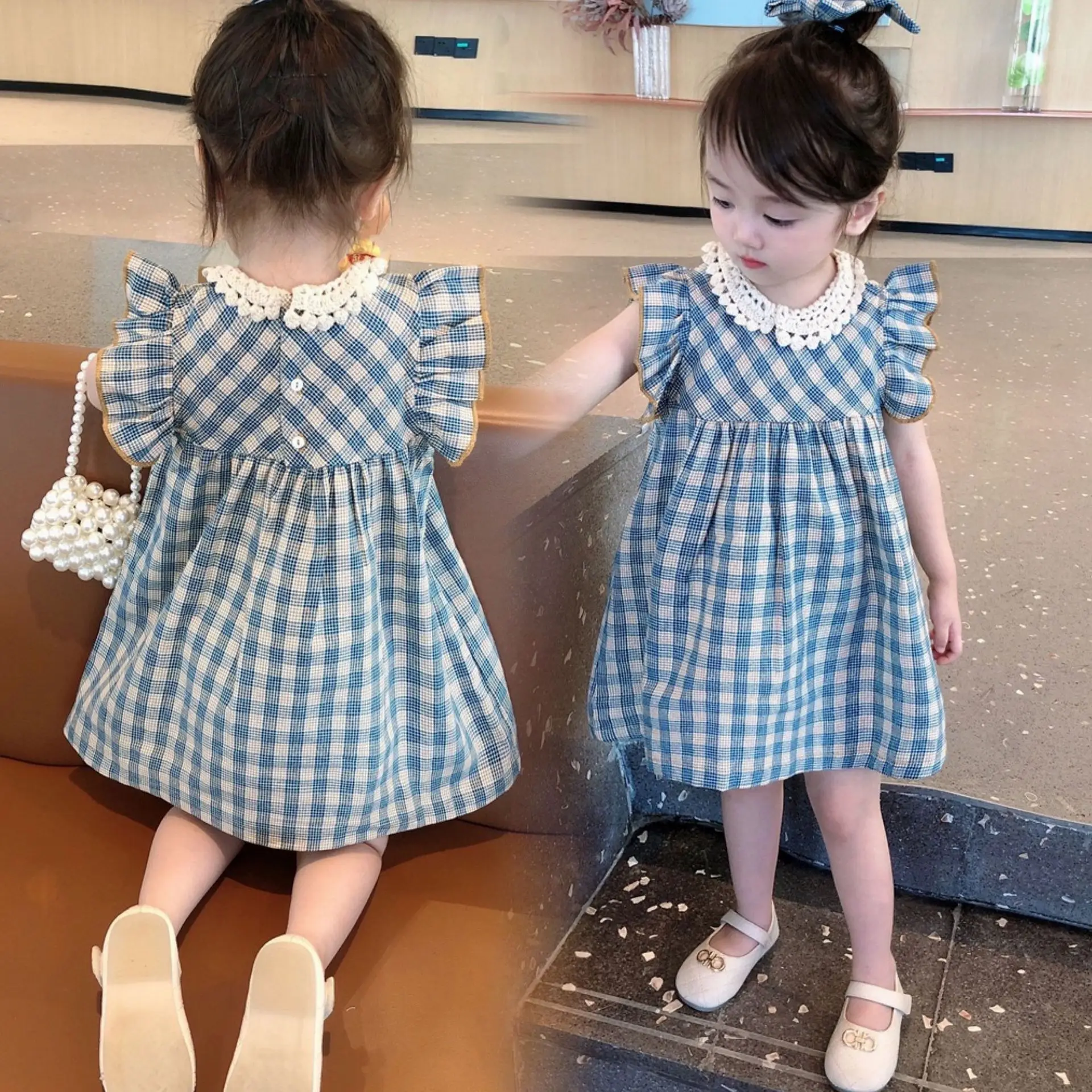 Children's Sweet Doll Skirt Summer Style Children's Checkered Dress Children's Skirt 3-8 Year Old Clothing