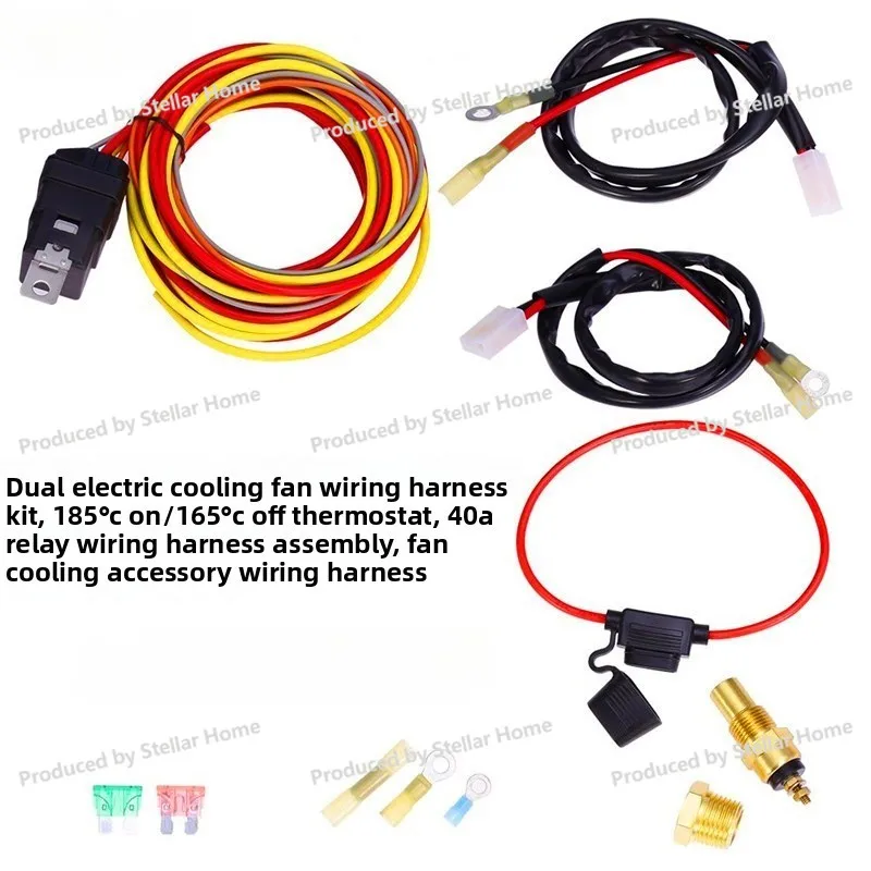 Dual Electric Cooling Fan Wiring Harness Kit 185 On 165 Off Thermostat 40A Car Relay Wiring Harness