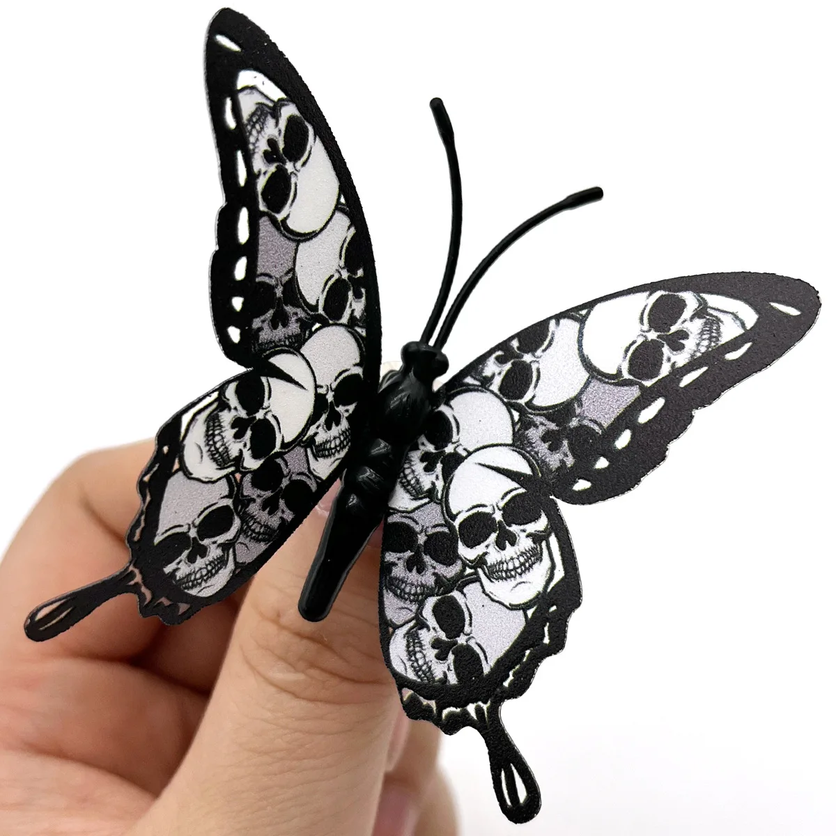 12Pcs Gothic Style Double-layer Skeleton Rose Butterfly Halloween Folding 3D Wall Decoration Horror Element Party Room Ornament